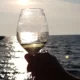 białe wino w kieliszku na tle morza