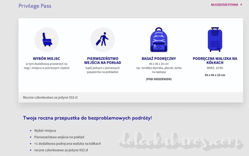screen oferty usługi wizz privilege pass na stronie wizzair