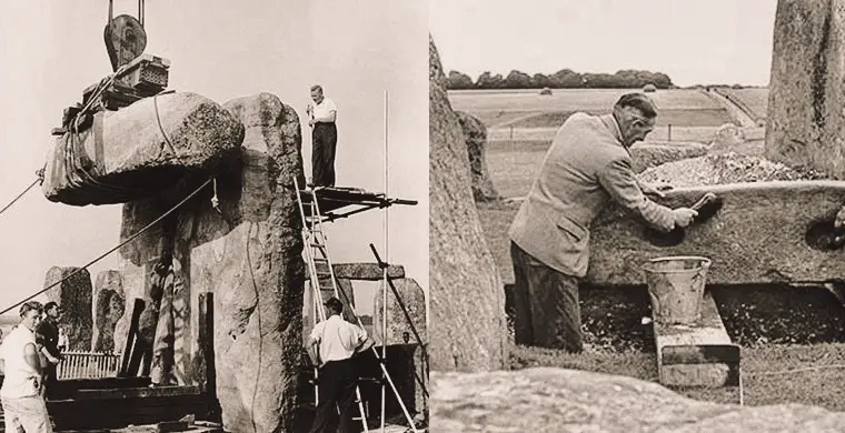 Stonehenge teorie spiskowe: archeolodzy podczas rekonstrukcji w XX wieku